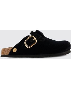 Birkenstock Boston Big Buckle Velvet Mules - Black