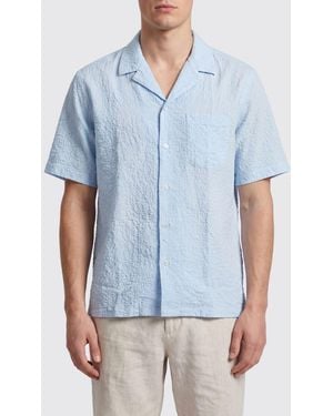 Altea Short-Sleeved Cotton Bowling Shirt With Cuban Collar - Blue