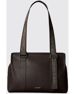 Calvin Klein Leather Shoulder Bag With Double Logo Handle - Black