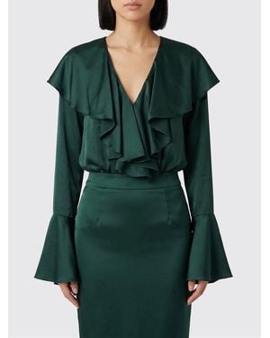 Norma Kamali Ruffled Satin Bodysuit Blouse - Green