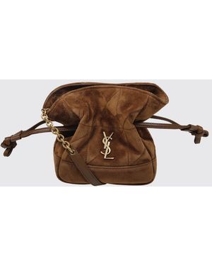 Saint Laurent Jamie Quilted Suede Mini Bucket Bag With Ysl Logo - Brown