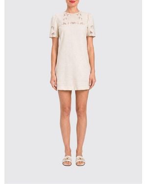 Twinset Linen Mini Dress With Macramé Inserts - White