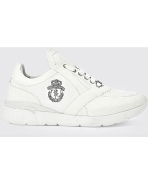 Billionaire Crest Runner Sneakers Aus Glattem Und Genarbtem Leder Mit Metallischem Logo - Weiß