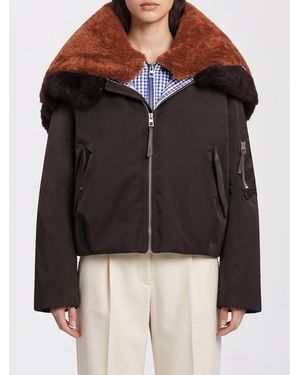 Loewe Patchwork Shearling Bomber Jacket With Sailor Collar And Zip Closure - Black