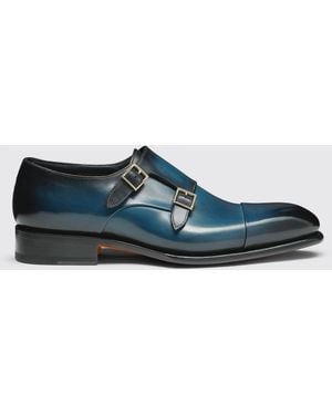 Santoni Leather Monk Strap - Blue