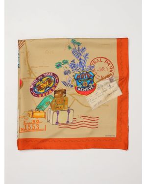 Mantero 1902 Square Silk Twill Foulard With Multicolour Graphic Print - Orange
