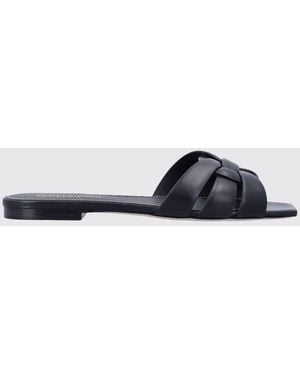 Saint Laurent Tribute Leder-Mules Mit Eckiger Zehenpartie Und Niedrigem Absatz - Weiß
