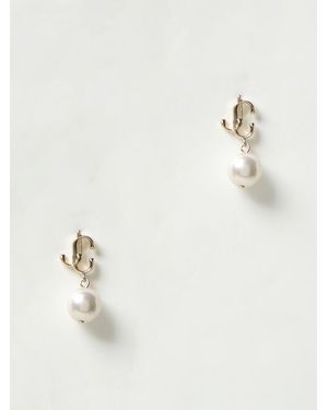 Jimmy Choo Pendientes Jc De Latón Con Strass Y Perlas Sintéticas - Blanco