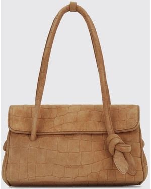 Jacquemus Le Turismo Suede Shoulder Bag With Croc-Effect Print And Knot Detail - Natural