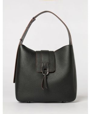Hogan Grained Leather Hobo Shoulder Bag - Black