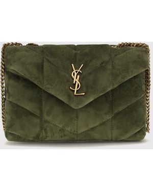 Saint Laurent Puffer Quilted Calfskin Leather Mini Bag With Ysl Logo - Green
