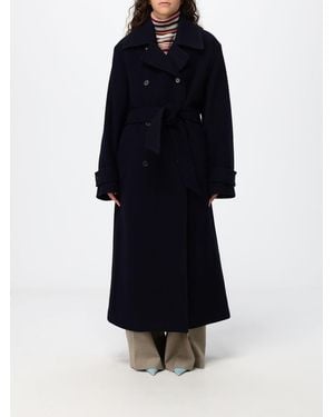 Paul Smith Long Double-Breasted Wool Blend Coat With Belt - Blue