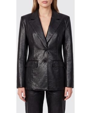 Patrizia Pepe Cropped Faux Leather Blazer With Cut-Out And Peak Lapels - Black