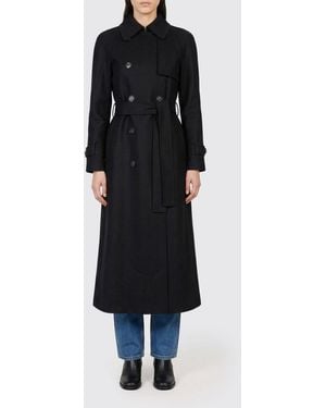 Harris Wharf London Double-Breasted Virgin Wool Trench Coat - Black