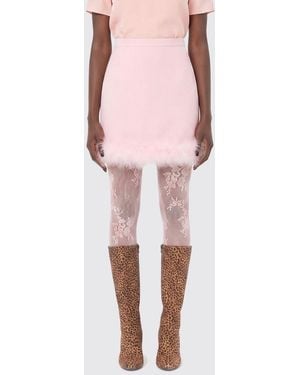 Valentino Wool Mini Skirt With Feathers - Pink
