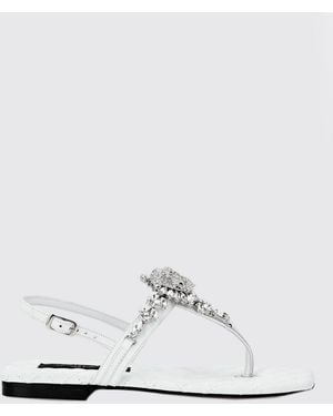 Philipp Plein Leather Thong Sandals With Low Heel And Ankle Strap - White