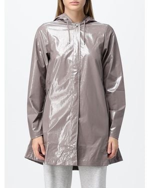 Rains Knee-Length Hooded Raincoat With Button Closure And Slit Pockets - Gray