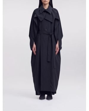 Issey Miyake Oversized Long Asymmetrical Trench Coat With Belt - Blue
