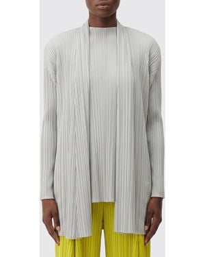 Pleats Please Issey Miyake Pleated Crêpe V-Neck Long-Sleeved Cardigan - Grey