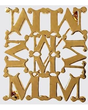 Max Mara Pioppo Monogram Design Chrome-Plated Metal Brooch - White