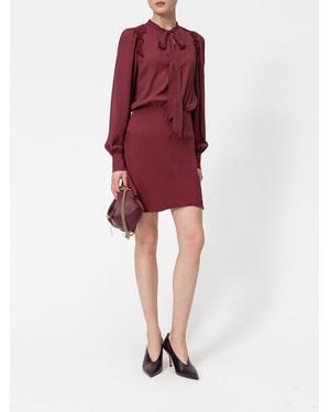 Twinset Viscose Chemisier Mini Dress With Tie-Neck And Lace Inserts - Red