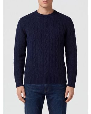 Ballantyne Cable-Knit Wool Blend Crewneck Sweater With Long Sleeves - Blue