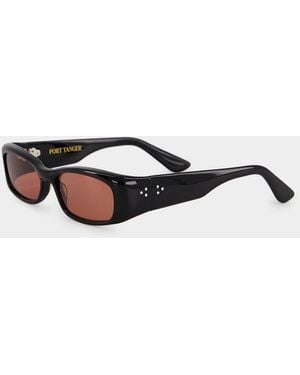 Port Tanger Leila Rectangular Acetate Sunglasses With Colored Lenses - Black