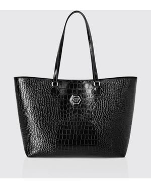 Philipp Plein Crocodile Print Leather Bag - Black
