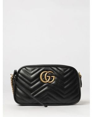 Gucci Bolso De Hombro Gg Marmont En Napa Matelassé Con Motivo De Chevrón - Negro