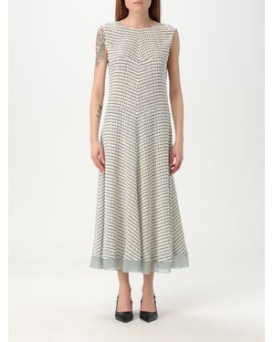 Fendi Grid Print Silk Sleeveless Mini Dress - White