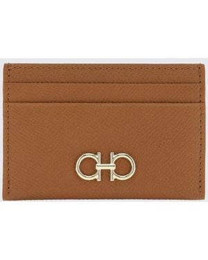 Ferragamo Gancini Grained Leather Credit Card Holder - Brown