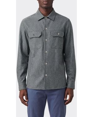 Brunello Cucinelli Wool Shirt Jacket With Patch Pockets And Button Closure - Gray