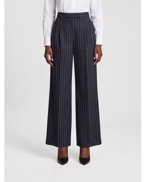 Max Mara High-Waisted Pinstripe Wide-Leg Trousers - Blue