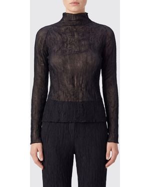 Issey Miyake Long-Sleeved Crinkled Crêpe Turtleneck Top - Blue