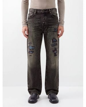 Purple Straight-Fit Cotton Denim Jeans With Worn Effect - Black