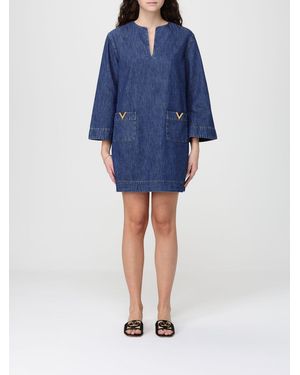 Valentino Cotton Denim Kaftan Dress - Blue