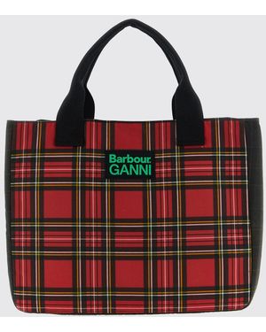 Barbour X Ganni Tartan Cotton Tote Bag With Logo - Red