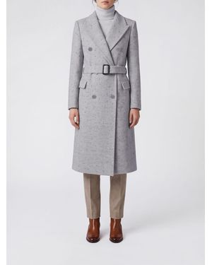 Tagliatore Long Double-Breasted Chevron Wool Belted Coat - Grey