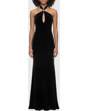 Nissa Slim Fit Halter Neck Long Velvet Evening Gown - Black