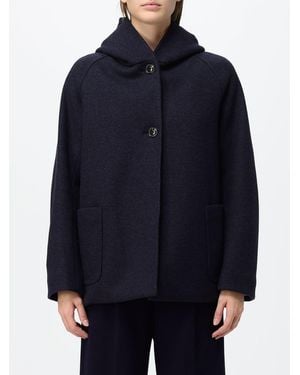 Circolo 1901 Single-Breasted Short Wool-Blend Coat With A Hood - Blue