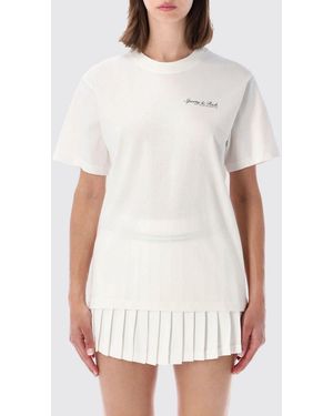 Sporty & Rich Sporty &Amp Rich Striped Cotton T-Shirt With Crew Neck And Back Logo - White