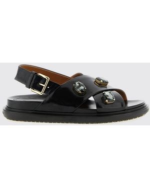 Marni Leather Sandals With Crystals - White