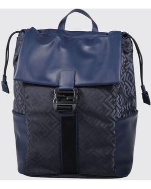 Fendi Flux Ff Jacquard Nylon Backpack With Leather Details - Blue