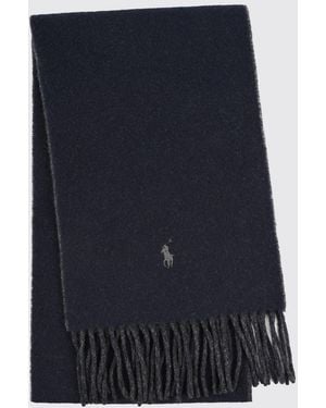 Polo Ralph Lauren Double-Faced Recycled Wool Blend Scarf With Embroidered Logo - Blue