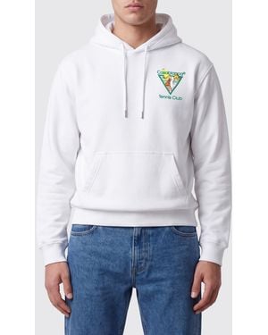 CASABLANCA Embroidered Logo Organic Cotton Hoodie With Kangaroo Pocket - White