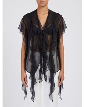 Erika Cavallini Semi Couture Georgette Shirt With Ruffles - Black