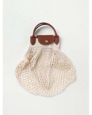Longchamp Le Pliage Filet L Tasche Aus Netz Und Genarbtem Leder - Natur
