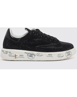 Premiata Belle Leather Trainers With Rhinestones And A Chunky Sole - Black