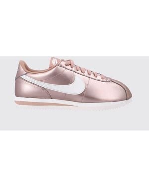 Nike Cortez Laminated Leather Trainers With Swoosh Logo And Round Toe - Pink