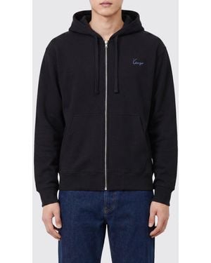 KENZO Sudadera Con Capucha Y Cremallera De Algodón Con Logo En Contraste - Azul
